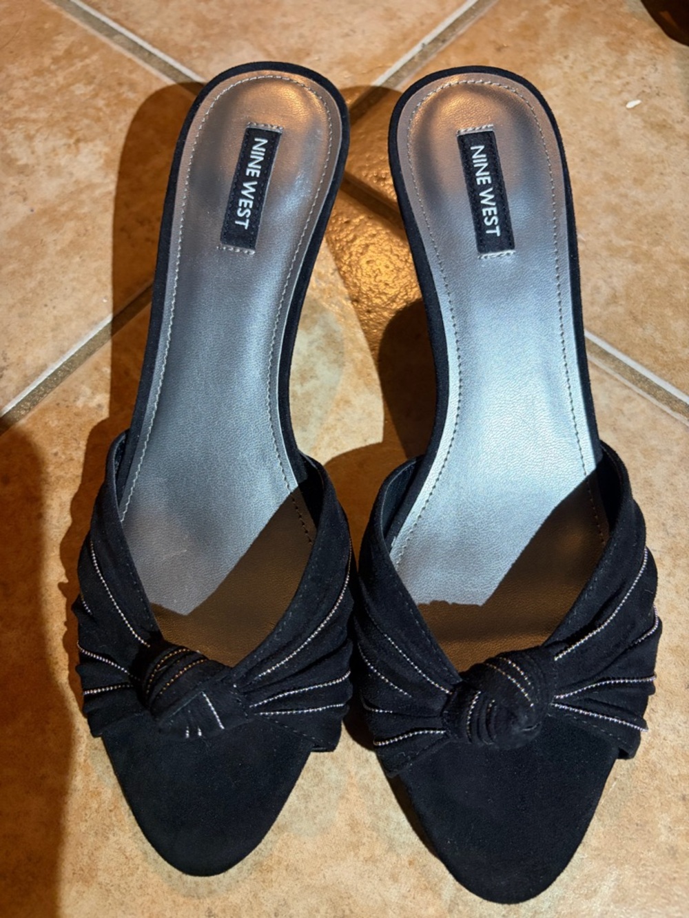 Nine West Black Knotted Suede kitten Mule Heels